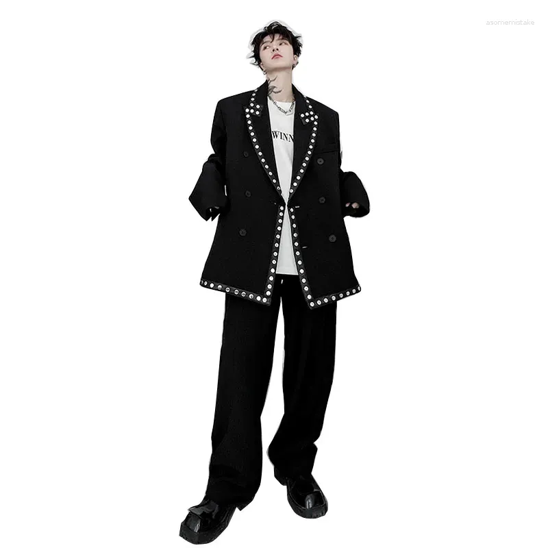 Herenpakken voor mannen streetwear mode losse casual klinknagel hiphop party sets blazers jas broek vrouwen oversize jas