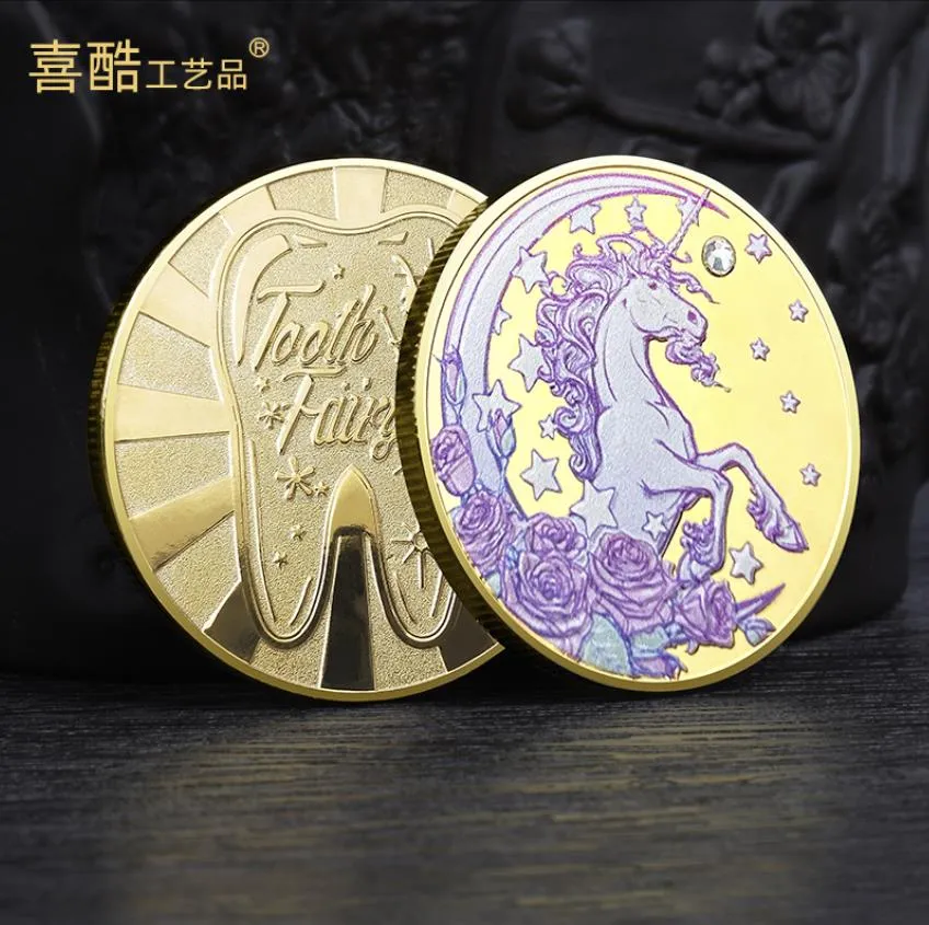 Konst och hantverk Unicorn Fairy Tale Cartoon Commemorative Coin Dream Star Sky Diamond Foreign Trade Commemorative Medal