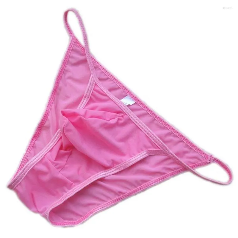 Mutande da uomo sexy in seta di ghiaccio con custodia per pene intimo a vita bassa mutandine maschili slip traspiranti sospensorio bikini morbido da uomo