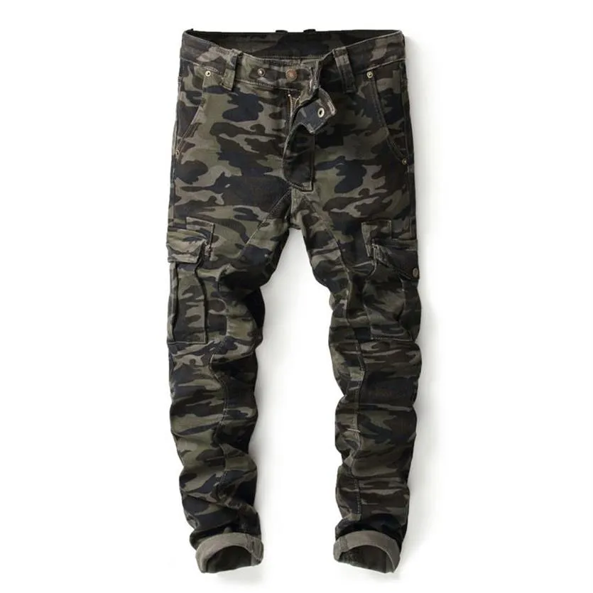 Style européen américain marque armée hommes jeans luxe hommes denim pantalon Moto Biker Slim Camouflage sexy jeans pantalon pour me251A