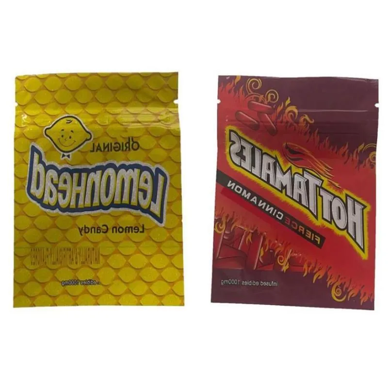 Sacs d'emballage en plastique Mylar citron original Lemonhead tamales chauds cannelle féroce ogives à mâcher ogives aériennes une pochette af Qmnxl