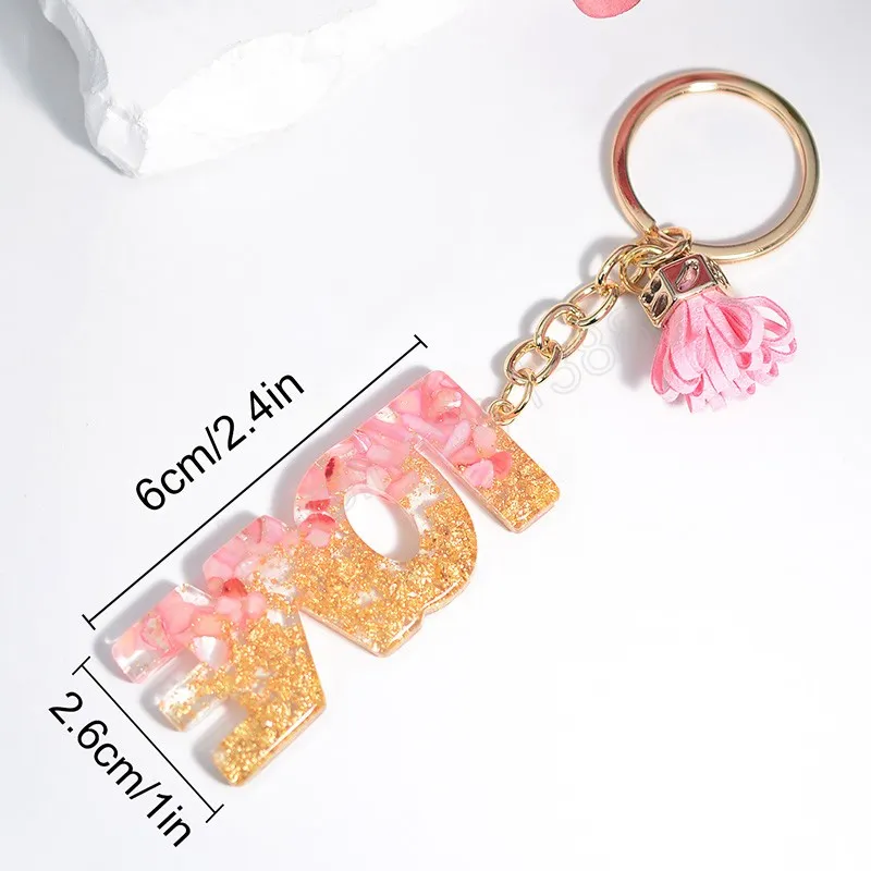 Love Sequins Letter Key Chain Cute English Alphabet Tassel Keyring Handbag Pendant Accessory Car Trinket Charms Ornament