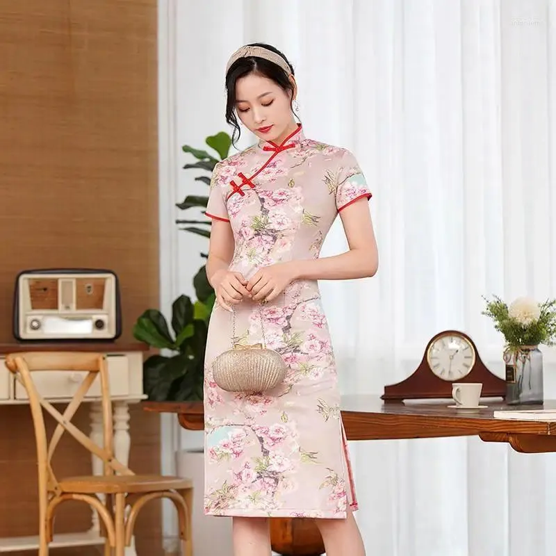 Etnik Giyim Çin tarzı Cheongsam Elbise Kadın Moda Modern Modifiye Qipao Ulusal Geleneksel Robe Orientale Kız Vestido Chino