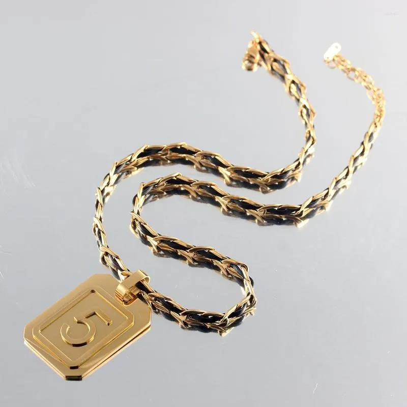 Łańcuchy numer 5 marki wojskowej skórzany łańcuch stalowy naszyjnik