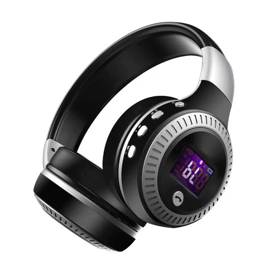 B19 trådlösa hörlurar med FM -radiomikrofon Bluetooth -headset Stereo hörlurar för datortelefon, Support TF Aux