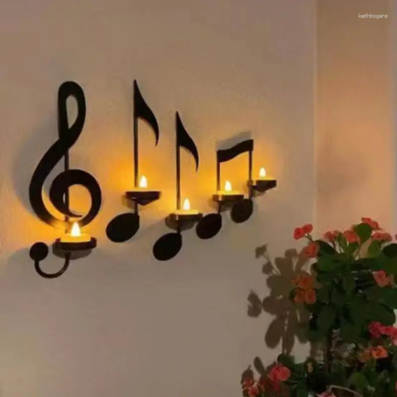 Estatuetas decorativas europeu criativo castiçal música nota botão decoração para casa castiçal casamento presente de aniversário colocação parede