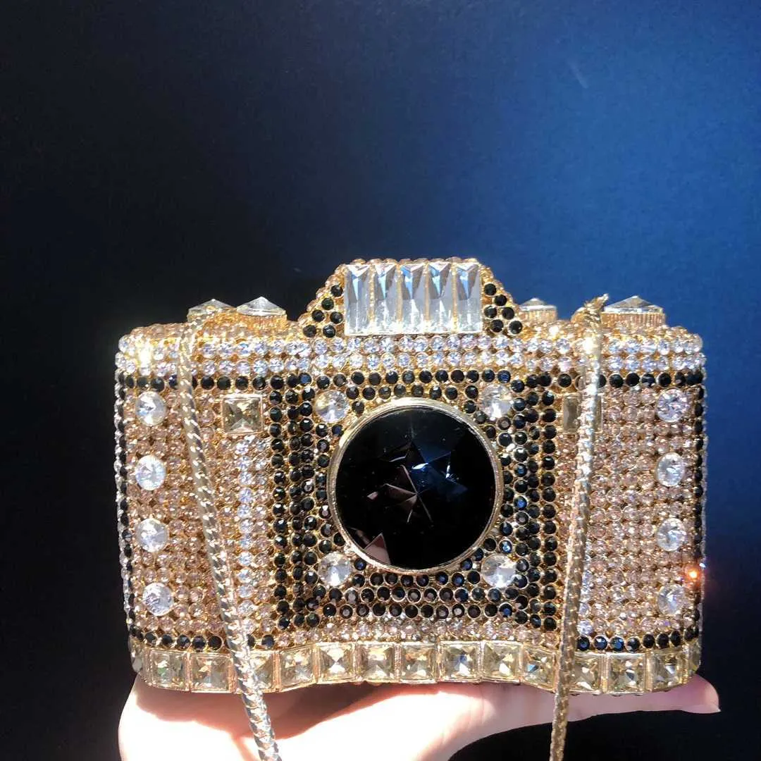 Camera Diamant Inbedding Dinertas Hardware Meisje Eén Schouder Crossbody Banket Handheld 231108