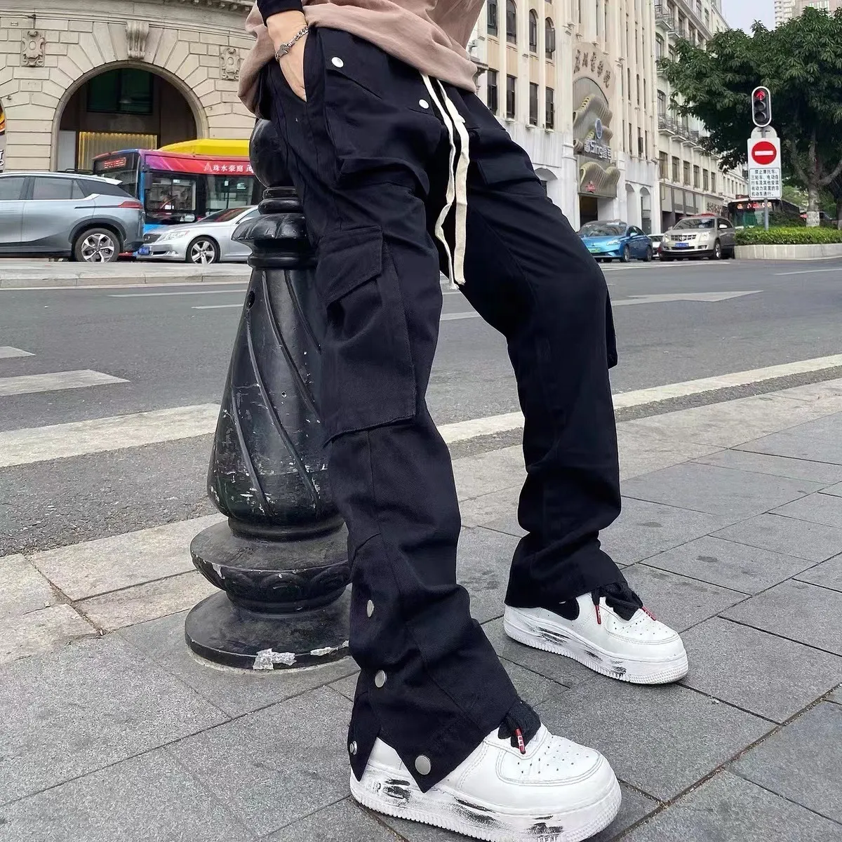 Y2K Black Men's Casual Techwear Cargo jeans overalls Y2K Black Men's Casual Techwear Cargo jeans overalls