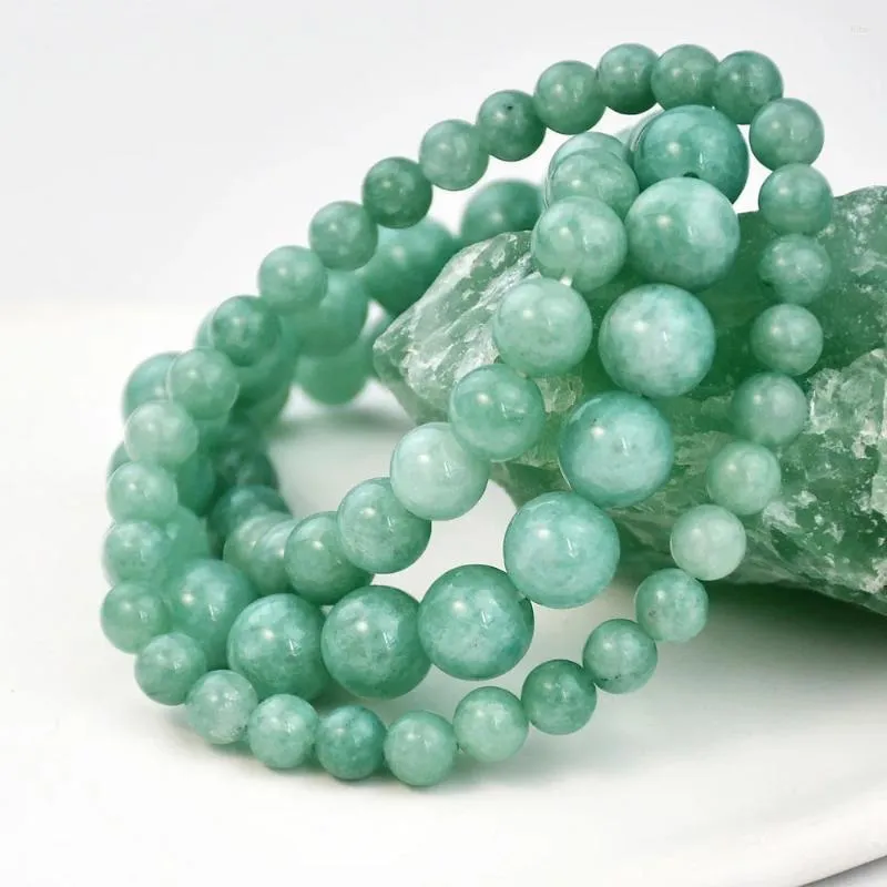 Strand Natural Stone Myanmar Green Jade Women Round Chalcedony Buddha Bead Yoga Bangles Energy Healing Jewelry Gift