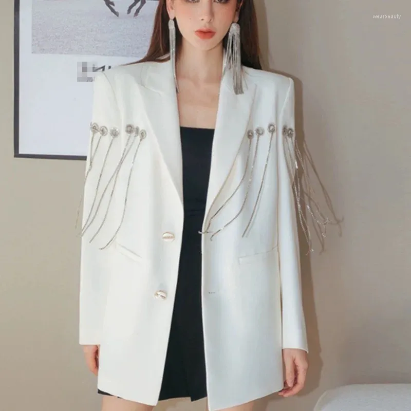 Abiti da donna SupertAen Nappa in rilievo Diamanti Blazer 2023 Autunno Industria pesante Bianco Office Lady Fashion Blazer Giacca da donna