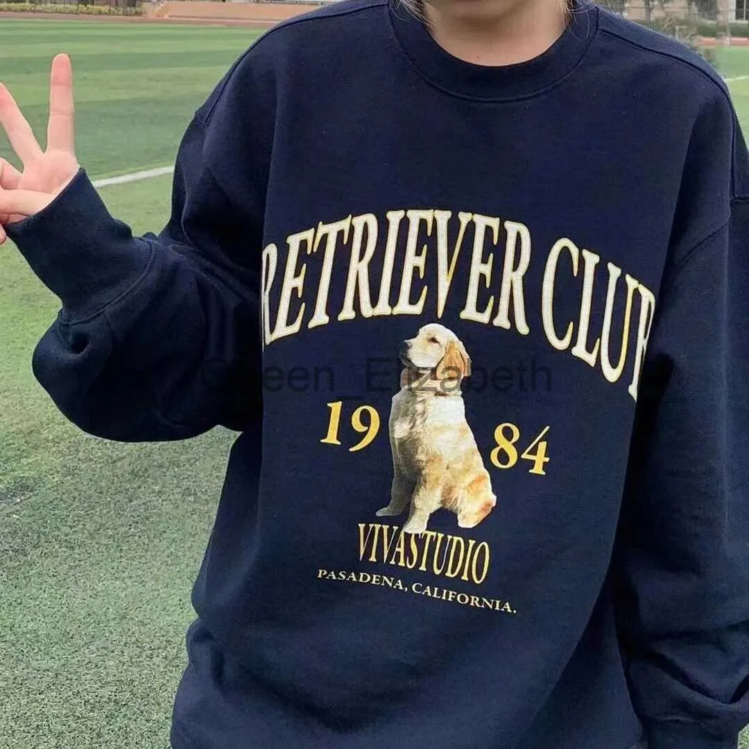 Sweats à capuche pour femmes Sweatshirts High Street Mode coréenne Sweat-shirt Vintage Navy Club Dog Cartoon Pull surdimensionné Lâche Casual Preppy Girls Kawaii Vêtements J23110