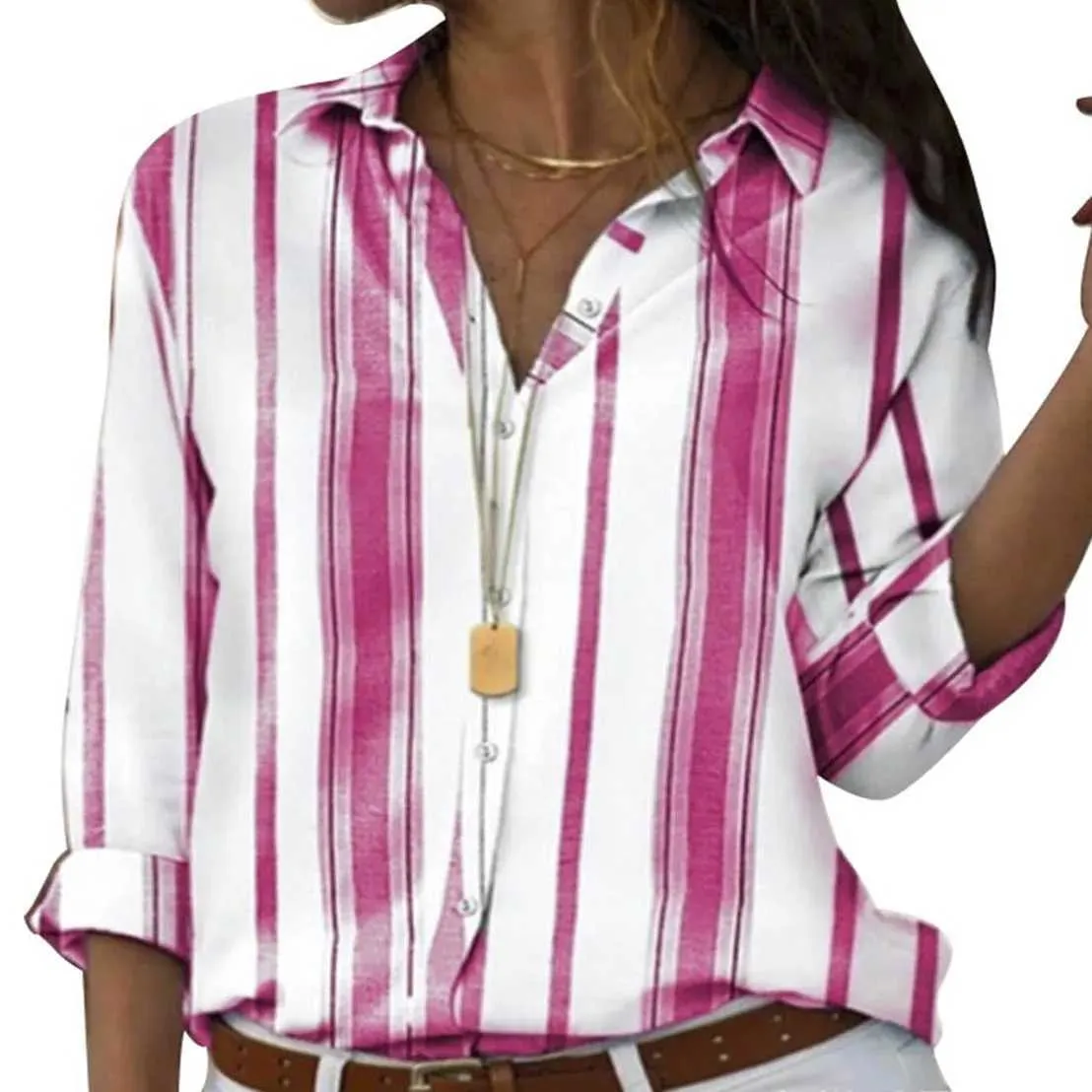 Camicette da donna Camicie Camicia ampia a righe casual Top in cotone e tunica streetwear retrò Abbigliamento taglie forti Blusas Mujer De Moda 20234LLN