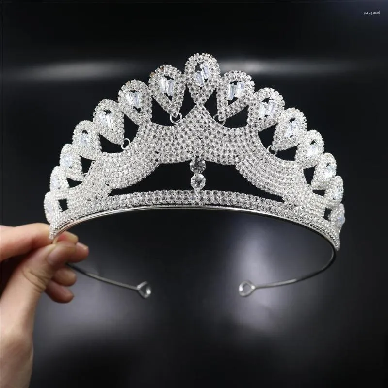 Haarclips Bruiloft Bridal Tiaras Princess Crowns Trendy Cubic Zirconia Water Drupps Pageant Headpieces Zirkon Party Prom Accessories