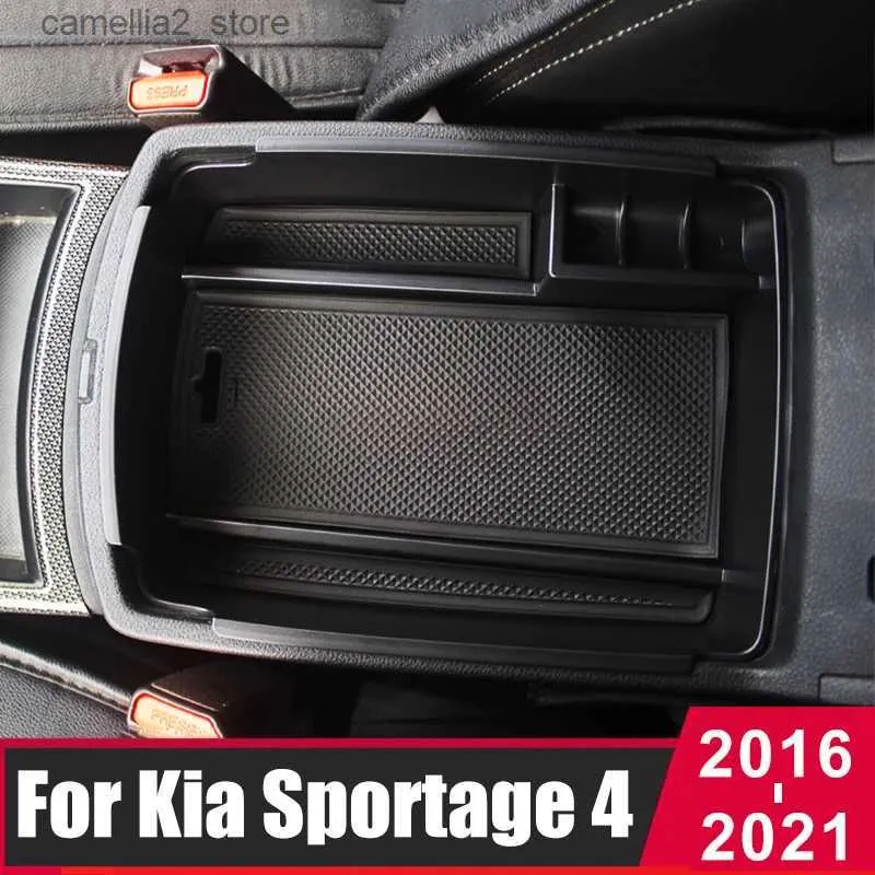 Carbonfibercar Black Center Console Organizer Tray For Kia Sportage 2023-2026 – Durable Armrest Storage Box