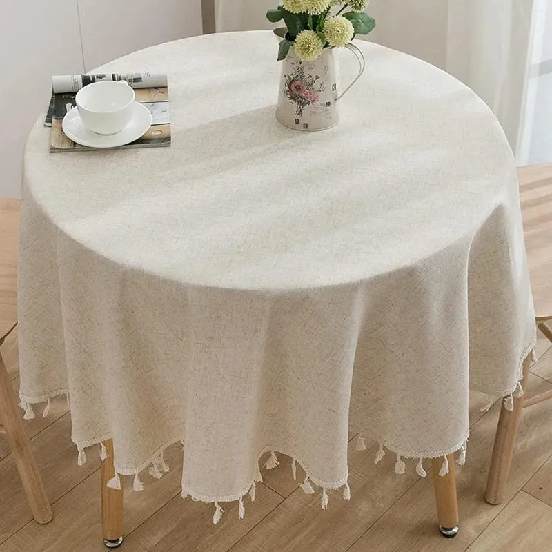 Nappe ronde en coton et lin de 60 pouces avec pompon, couverture Boho pour cuisine, Camping en plein air