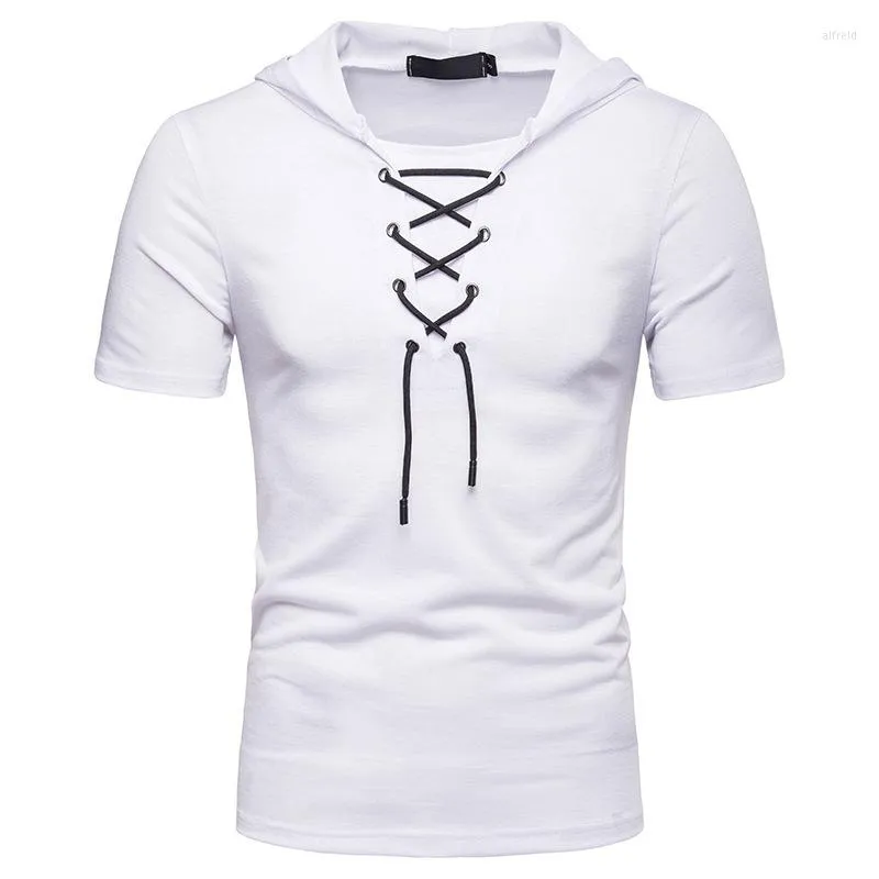 T-shirts herr 2023 sommar bomullströja Casual skosnören Design Kortärmad Trender Man Fitness Hip Hop Streetwear Toppar T-shirts