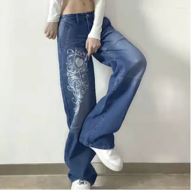 Kvinnors jeans 2023 mode trendig tryckt lösa ben denim byxor för tonårsflickor feminino boutique kvinnor kläder