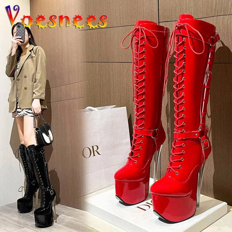 Botlar Çıkarılabilir Uzun Tüp Botları Dekoratif Toka Band Zip Stiletto Kadın Ayakkabı Yüksek Platform Modelleri Podyum Moda Botları 231108