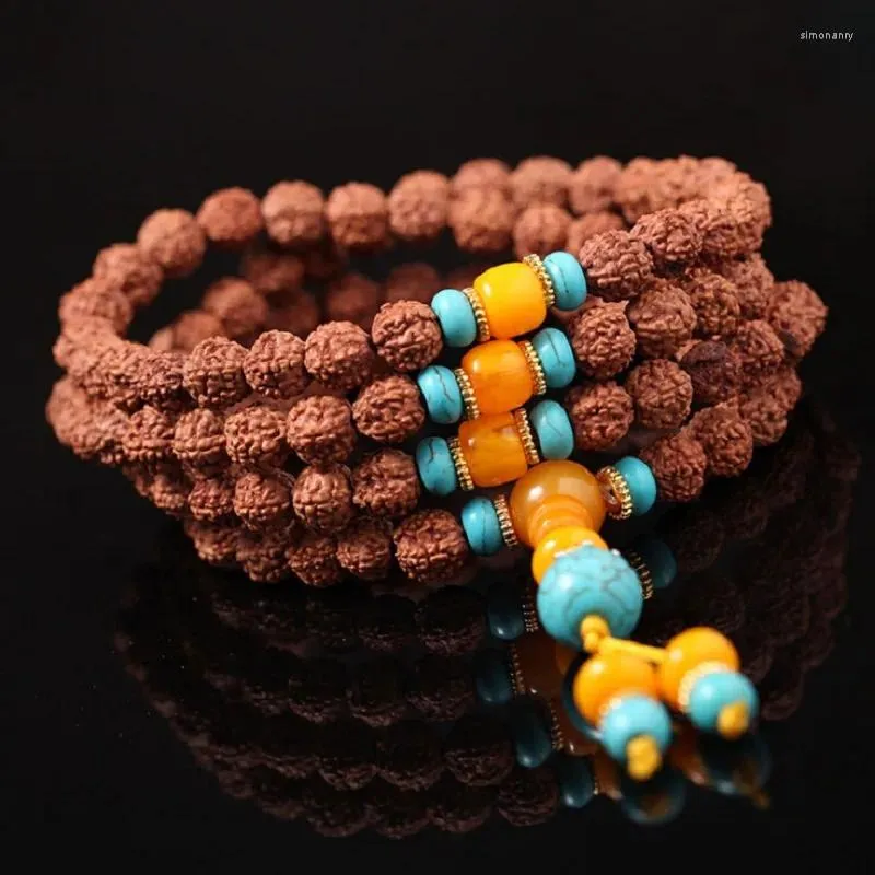 Strand Style 8 mm naturalny tybetańska rudraksha 108 Krzyki Modlitwa mala bransoletka