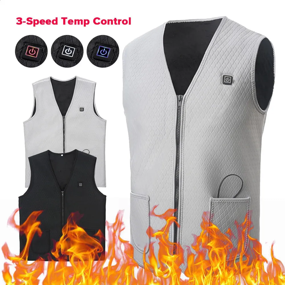 Gilets pour hommes Gilet chauffant USB d'hiver 3 vitesses Température réglable Auto-chauffant Lavable Veste chauffante sans manches pour le sport de plein air 231109