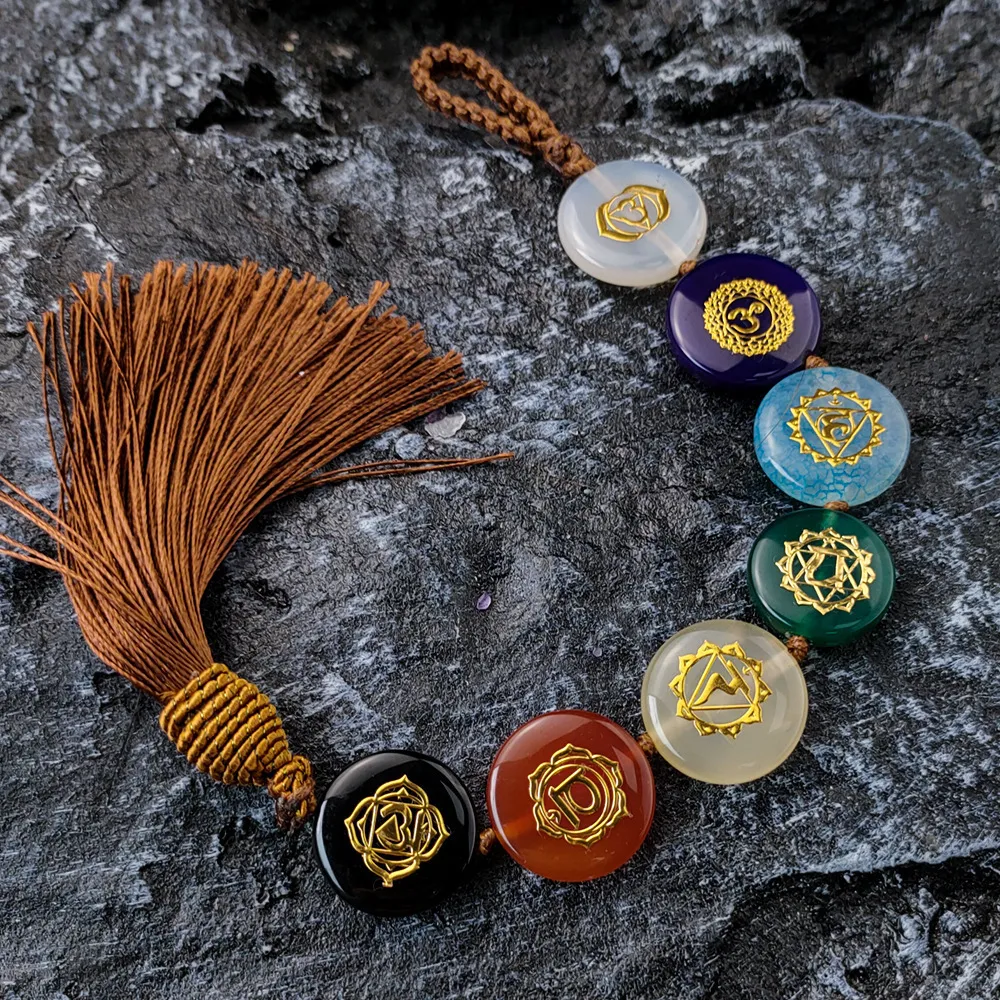 Chaveiros Lanyards 7 Chakra Pendurado Ornamento Reiki Cura Equilíbrio Energético Meditação Amuleto Carro Decoração Natural Cristal Tassel Pingente FengShui 230408
