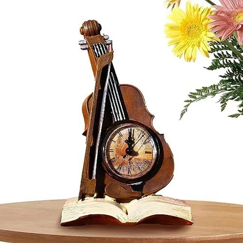 テーブルクロック美学デジタル時計ミニチュアバイオリン装飾ヴィンテージモデルデスク耐久性のあるクラフト用のデスク
