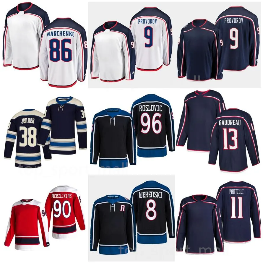 Men Ice Hockey 9 Ivan Provorov Jerseys Boone Jenner Jack Roslovic Zach Werenski Elvis Merzlikins Adam Fantilli Kirill Marchenko Johnny Gaudreau Danforth Blue Navy