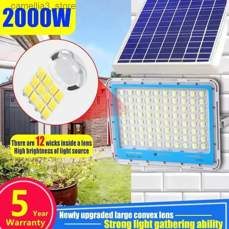 Appliques murales solaires 2000W lumières solaires jardin extérieur 15000mah LED réflecteur lumière du soleil de jardin lampe étanche projecteur éclairage de secours applique murale Q231109