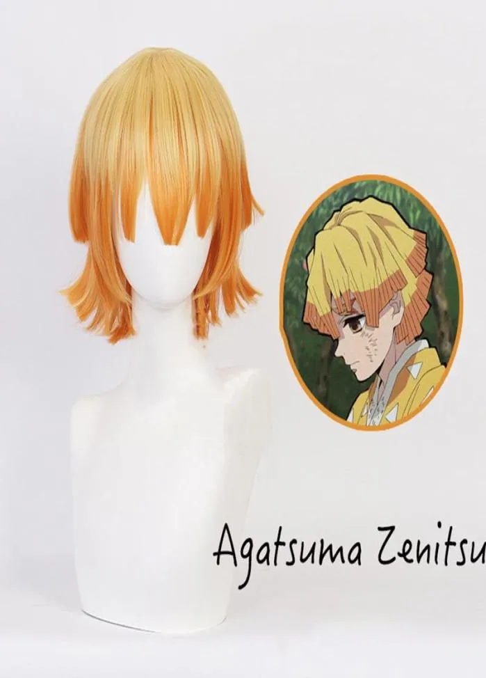 Feestmaskers Agatsuma Zenitsu Pruik Kimetsu Geen Yaiba Geel Synthetisch Hittebestendig Haar Cosplay Oranje8692958