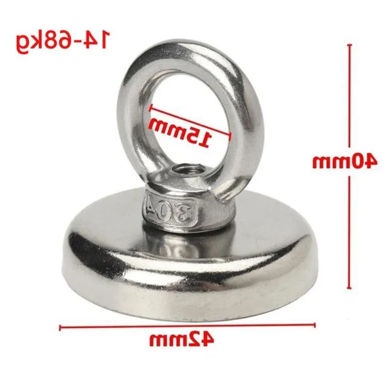 FreeShipping Strong Powerful Round Neodymium Magnet Hook Salvage Magnet Sea Fishing Equipment Holder Pulling Mounting Pot with Ring 4 S Qvsm