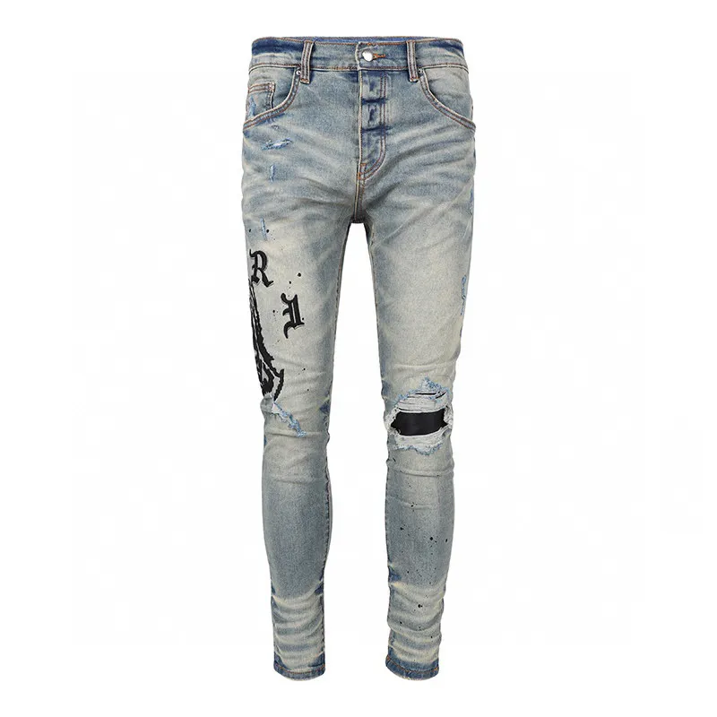 Jeans da uomo 2023 Pantaloni firmati Jeans strappati alti firmati Jeans da uomo Pantaloni ricamati Pantaloni con foro alla moda Pantaloni con cerniera più venduti am~ri AM~bin~IRI bin6