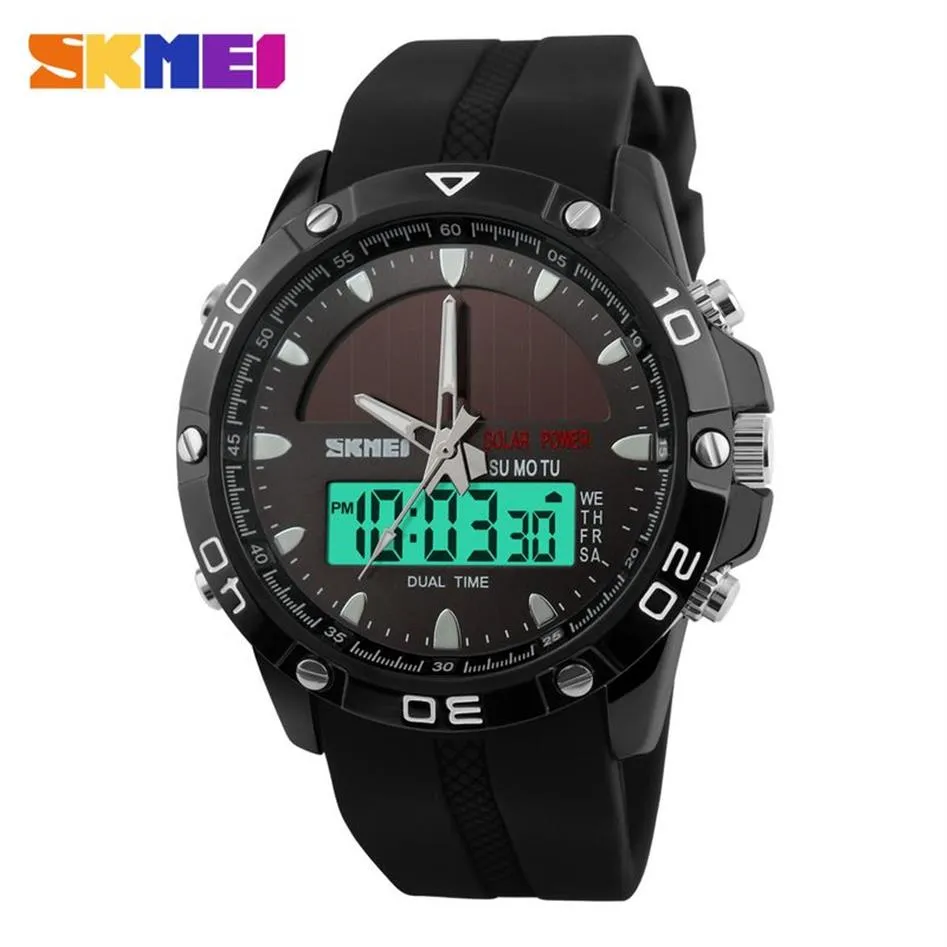 Skmei Solar Power Sport Watch Men Dual Display Digital Watch 50m Water Resistant Chronograph Man Clocks Relogio Masculino 1064 X0246Y