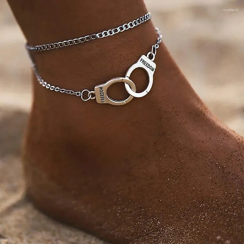Anklets Double Layer Handcuffs And Ankle Chains Sexy Women Summer Anklet Trendy Printing Freedom Chain