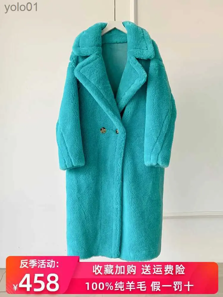 Женское меховое пальто из искусственного меха, новое пальто из овечьей шерсти с плюшевым мишкой из овечьей шерсти, женское пальто из композитного меха длиной до коленаL231109