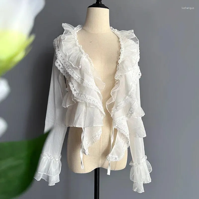 Damesblouses Zoete pure top met lange mouwen en gegolfde Lolita schouderophalen