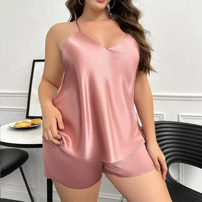 Kvinnors sömnkläder XL-5XL Twinset Pyjamas kostym Sexiga kamipanter Pijamas Sleep Women Nightwear Lingerie Summer Satin Loungewear