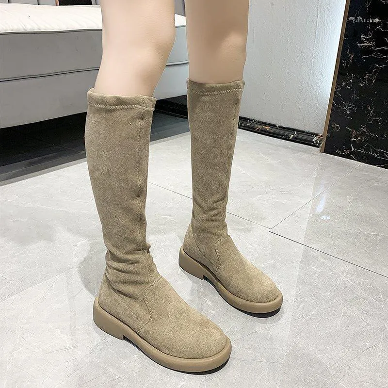 Boots Knee High Women Shoes 2023 Suede Long Winter Warm Thigh Black Khaki Femmes Bottes1