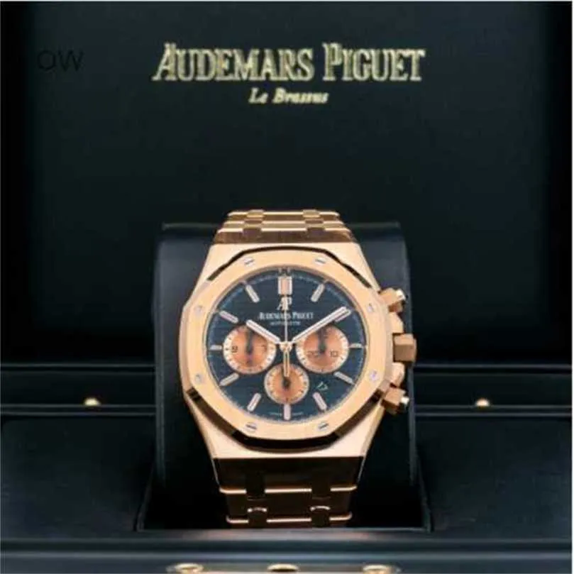 Audemar Pigue Royal Large Dial Oak Watch Mens Quartz Movement Wristwatch Piglet Royal Oak Chrono Rose Gold 41mm Blue Dial 26331oroo1220or01 Wn-785m