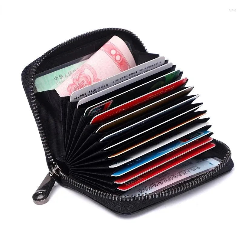 Card Holders 1PC Men Business Holder Genuine Leather Women Zipper Pocket Unisex Case Coin Purse