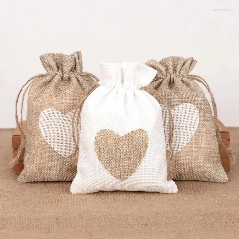 Envoltório de presente 10 pcs sacos de serapilheira de linho natural com saco de cordão pequenas bolsas de jóias rústicas decoração de casamento embalagem de natal