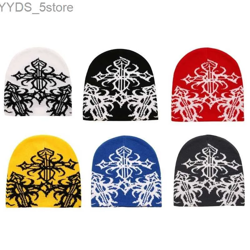 Beanie/Skull Caps Hip Hop Unisex Beanie Hat Y2K Girls Harajuku Style Photo Props Versatile Cobweb Pattern Hat for Autumn and Winter YQ231108