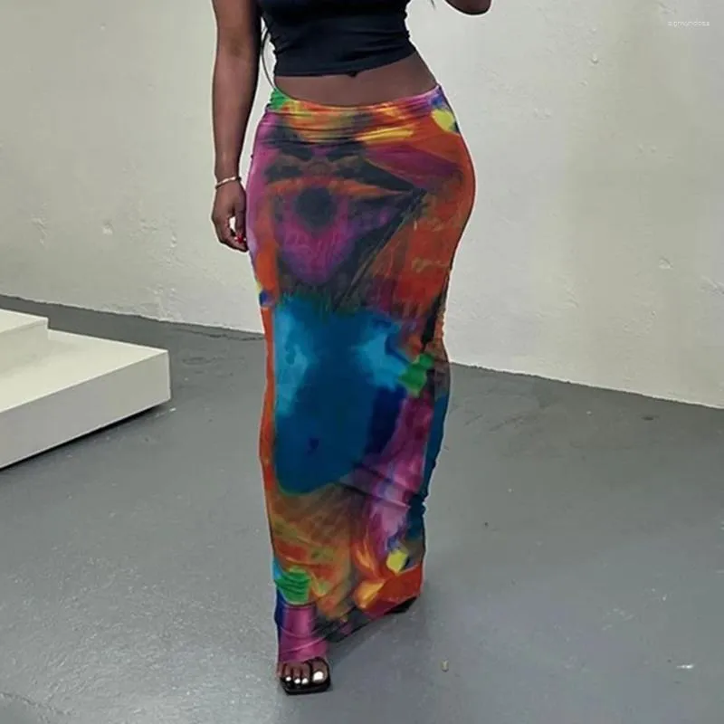 スカート印刷スリムスカート伸縮性の長いペンシルドレス女性カジュアルボトムズ服ビンテージY2Kフィットハイストリートウェア