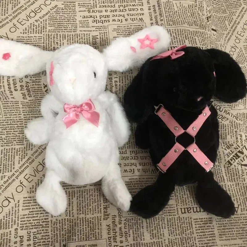 Cute Bunny Backpack: Y2k Goth Plush School Bag for Women 