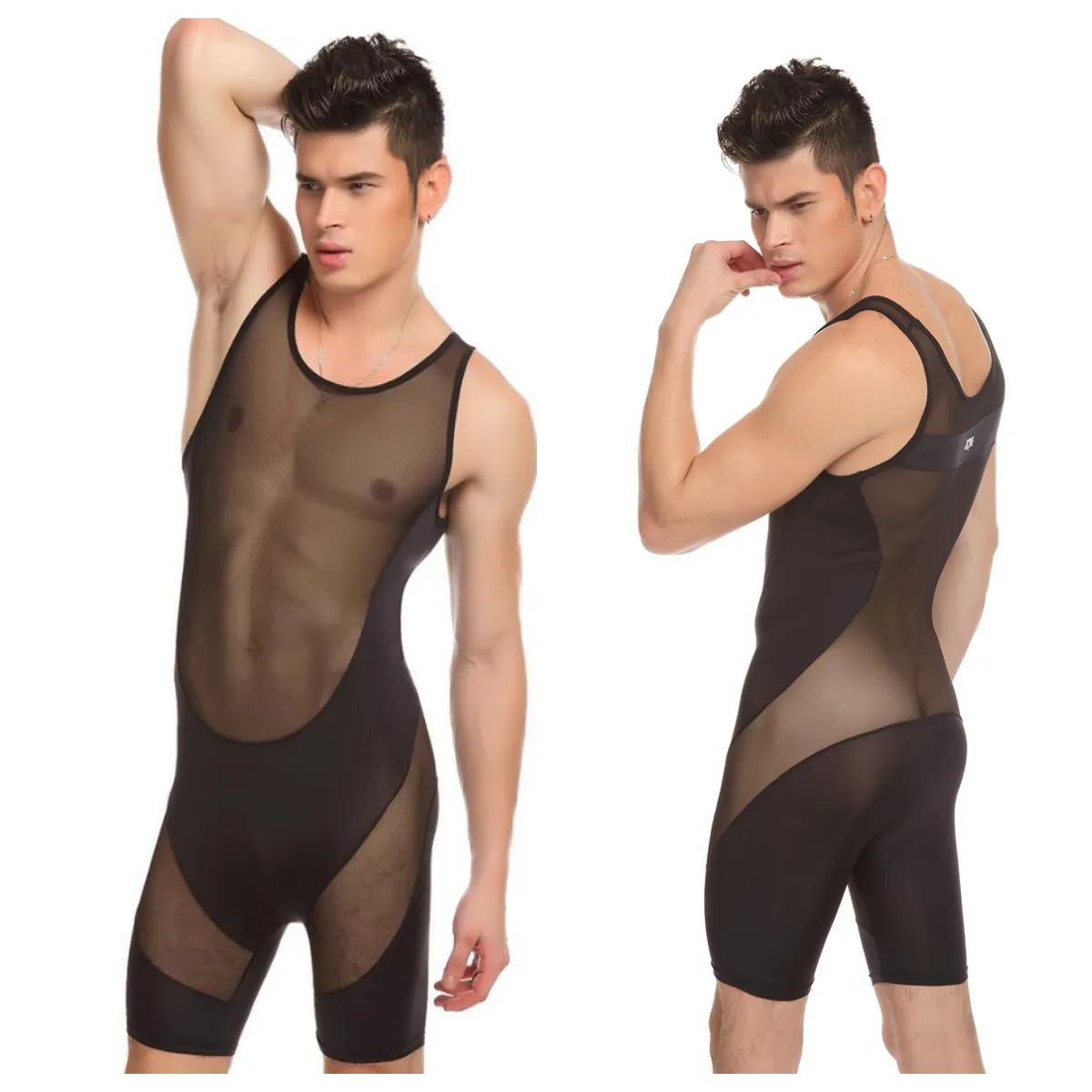 JQK Brand Sexig underskjortor Bodysuits Mens Body Suit Sheer See Through Sheer Gay Men Underwear Wear