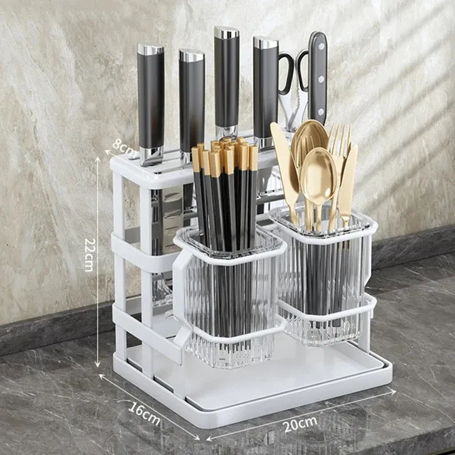 Küchenutensilienhalter Abtropf Besteckhalter Wandmontage Mit Abtropfgestell – Abnehmbare Auffangschale, Grau, ABS-Kunststoff, 12,5x8,5x6,6 Cm – Für Löffel, Gabeln, Pinsel & Schwämme