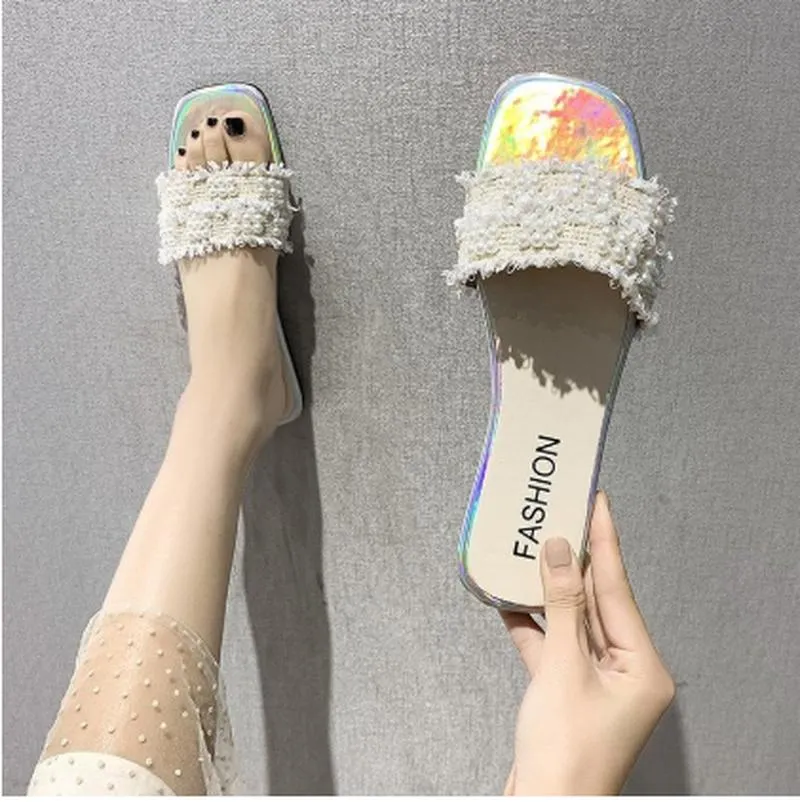 Sandals Dames Summer Fashion open-toed ademende parel platte slijtage groot formaat moderne trend non-slip schoenen