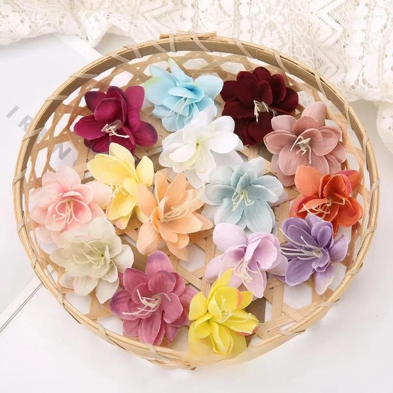 Flores decorativas 20 peças 5cm artificial pequeno sino orquídea cabeça decoração de casa casamento diy material artesanal flor