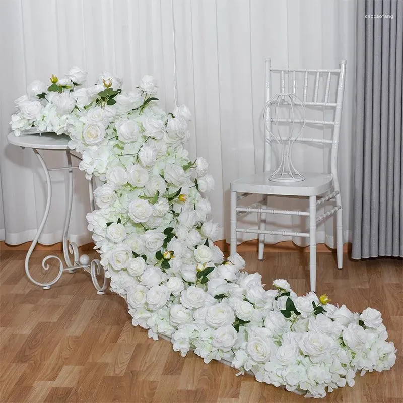 Decorative Flowers 200cm Flower Row Arch White Rose Hydrangea Artificial Green Plants Runner Wedding Backdrop Floral Wall Party Props