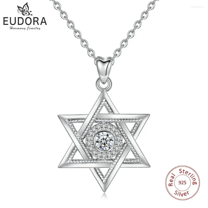 Ciondoli EUDORA 925 Sterling Silver Stella di David Collana con pendente Cubic Zirconia Moda Esagramma CZ Gioielli per il regalo di anniversario D334