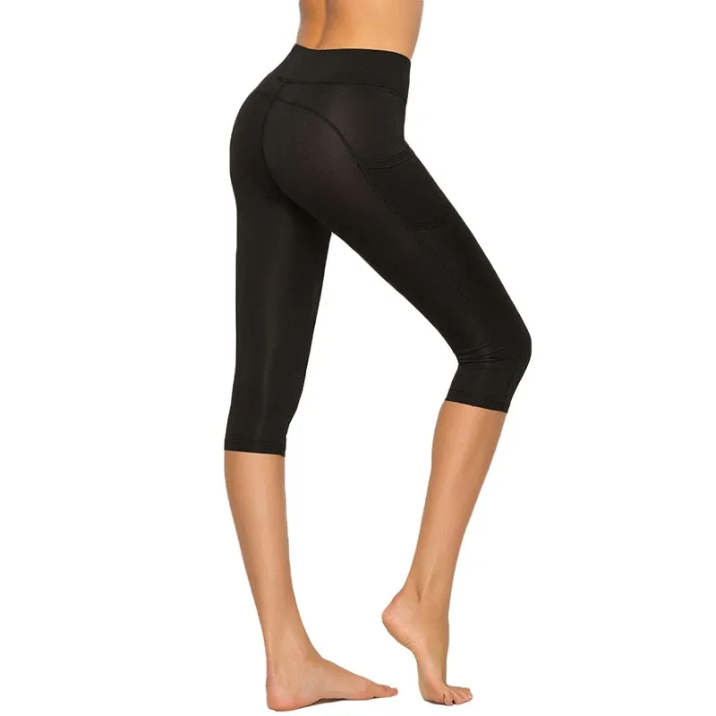 High Waist Womens Crop Cropped Gym Leggings With Pocket For Sport Fitness  And Workout Solid Slim Fit Push Up Trousers From Hangtag, $9.85